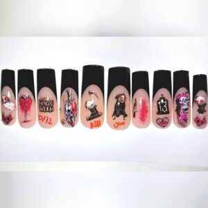 Hand crafted custom print 10pc short acrylic press on nails sz medium Buy 1 set